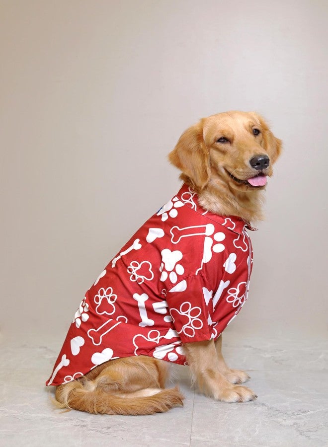 15 BUTTONS Rayon Red and White Paws and Bones Love Printed Summer Dog Shirt | Full Grown Dogs, Husky, Rottweiler, Saint Bernard | Super Soft Light Weight | Comfortable Pet Clothing (3XL) - Image 2